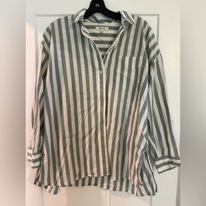 Madewell Poplin Green and Cream Striped Shirt